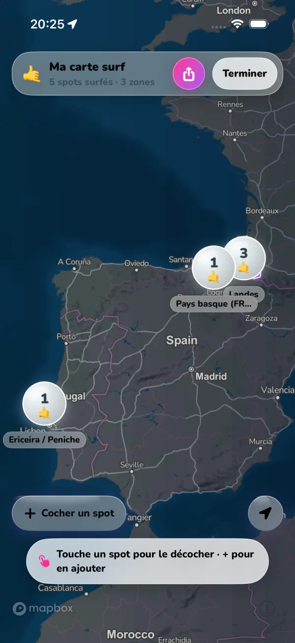Ma carte surf : les spots surfés en France, en Espagne et au Portugal