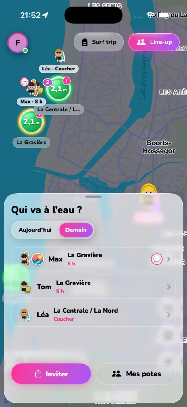 Le line-up : « Qui va à l'eau ? » avec Max, Tom et Léa, leur spot et leur heure